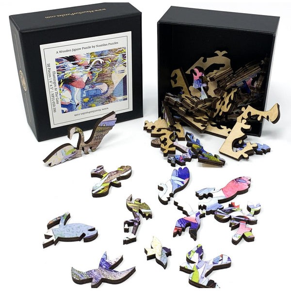 Flamingos At The Gate (50 Piece Mini Wooden Jigsaw Puzzle) UK