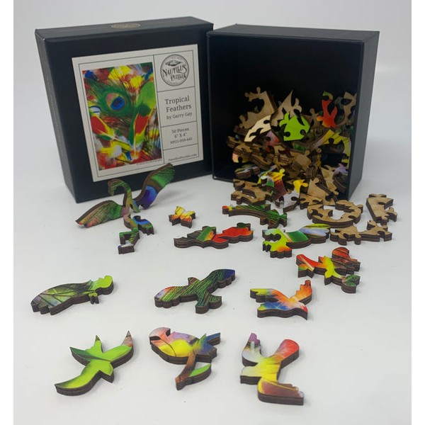 Tropical Feathers - 50 Piece MINI Wooden Jigsaw Puzzle UK
