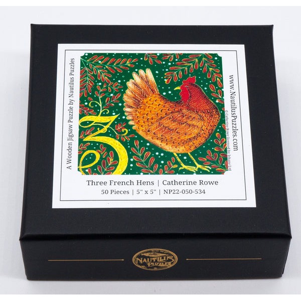 Three French Hens (50 Piece Mini Wooden Jigsaw Puzzle) UK