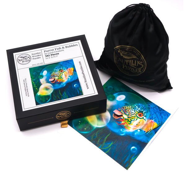 Parrot Fish and Bubbles - 345 Pieces. Wooden Jigsaw Puzzle. UK