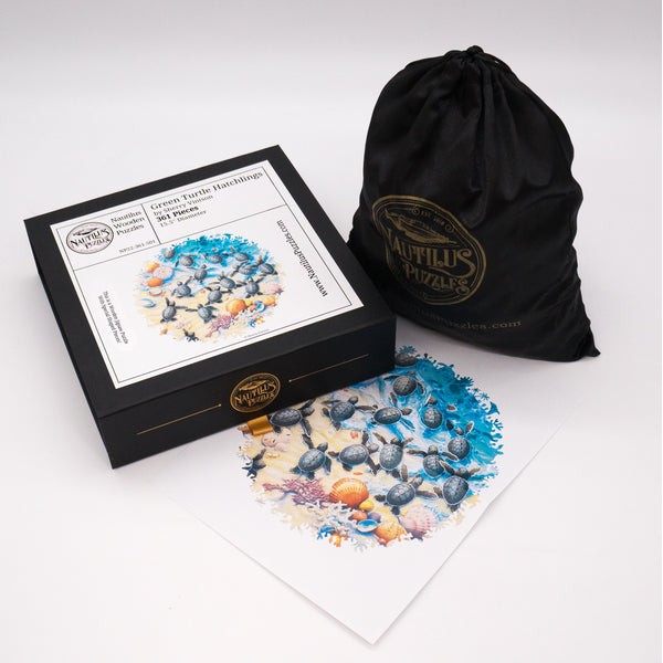 Green Turtle Hatchlings - 361 Piece Wooden Jigsaw Puzzle for Adults UK