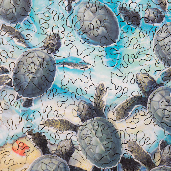 Green Turtle Hatchlings - 361 Piece Wooden Jigsaw Puzzle for Adults UK