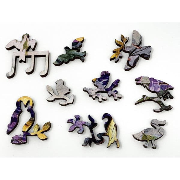 Golden Birds and Purple Blooms (50 Piece Mini Wooden Jigsaw Puzzle) UK