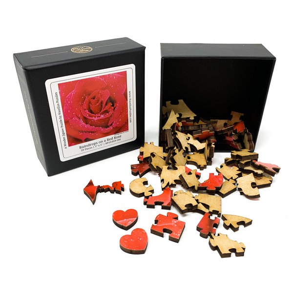 Raindrops on a Red Rose - 59 Piece Mini Valentine's Day Wooden Puzzle UK