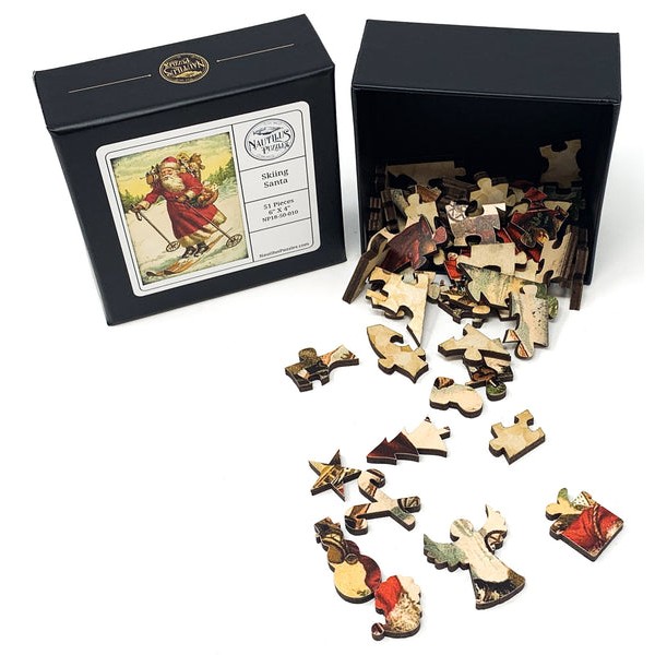Skiing Santa (Victorian Santa 4) (51 Pieces), Mini Wooden Jigsaw Puzzle UK