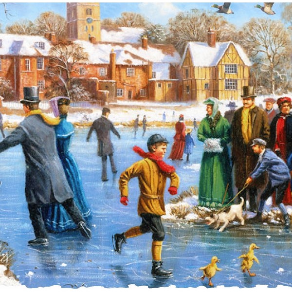 Skating at the Manor House (604 Piece Wooden Christmas Jigsaw Puzzle) UK