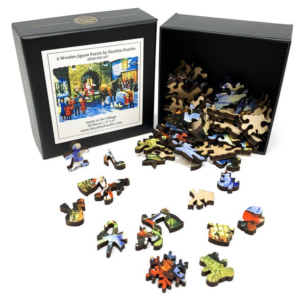 Santa In the Village (50 Piece Mini Christmas Wooden Jigsaw Puzzle) UK