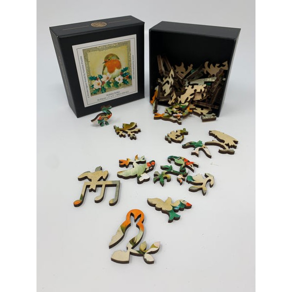 Holiday Robin (50 Piece Mini Christmas Wooden Jigsaw Puzzle) UK