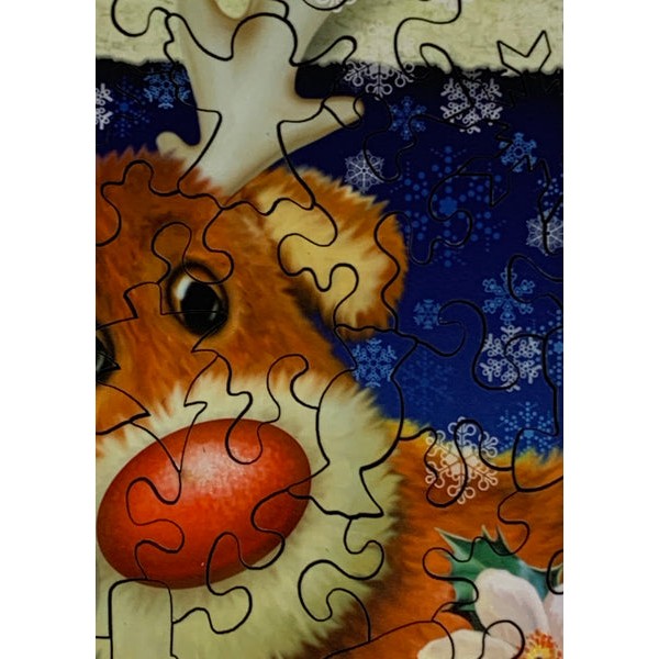 Holly Jolly Reindeer (50 Piece Mini Christmas Wooden Jigsaw Puzzle) UK