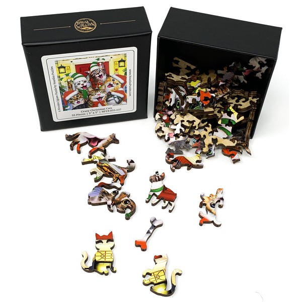 Crazy Christmas Cats (55 Piece Mini Christmas Wooden Jigsaw Puzzle) UK